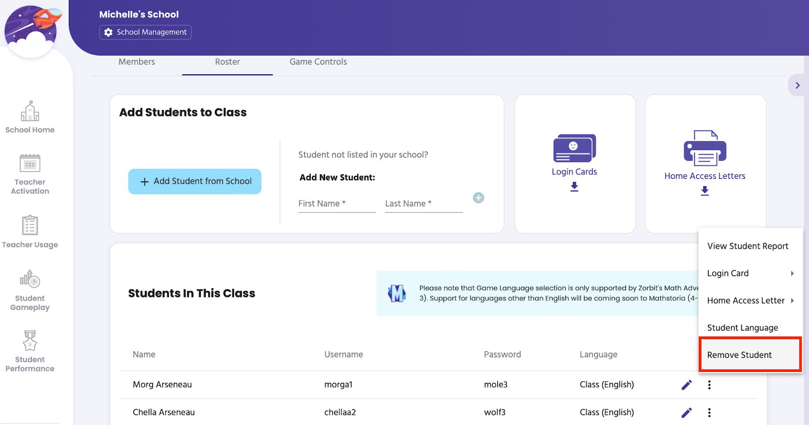 School Admin: Deactivate, Add, & Remove Student(s)